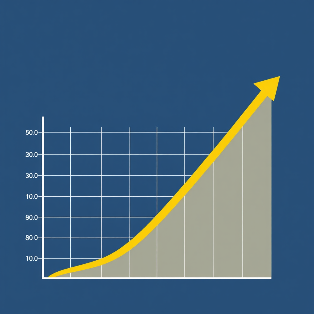 Create a stylized graph trending upwards, with a golden line representing the value of precious metals increasing over time. The graph should be clean and easy to understand, symbolizing long-term financial growth.